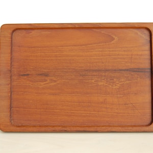 Vintage Solid Teak Curved Rectangular Serving Tray