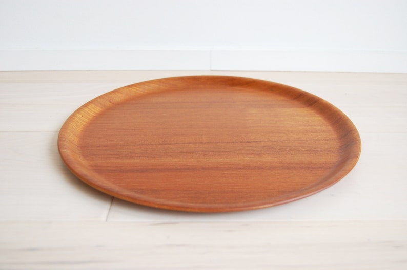 Vintage Mid Century Modern 14 inch Teak Round Serving Tray by Selandia Designs Made in Taiwan image 2