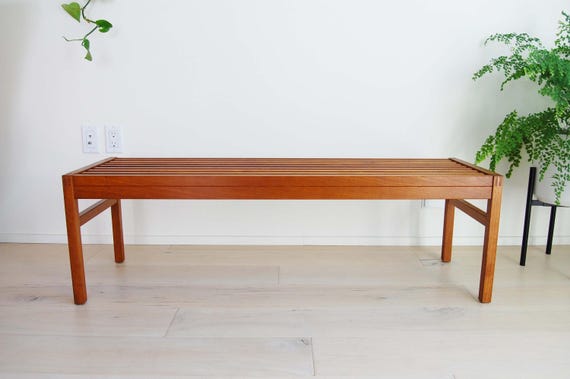 Danish Modern Teak Slat Bench / Coffee Table by Lysgaard Mobler