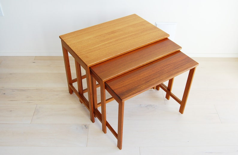 Danish Modern Solid Teak Nesting Tables Peter Hvidt and Orla Molgaard Nielsen France and Deverkosen Made in Denmark image 1