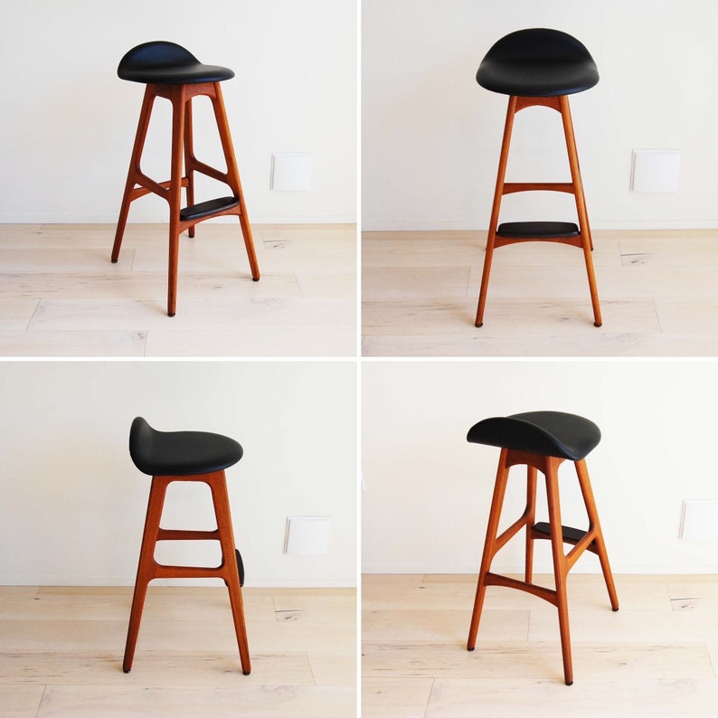 Set of 5 Danish Mid Century Modern Erik Buch Teak and Rosewood Bar Stools Model 61 Oddense Maskinsnedkeri in Denmark image 3