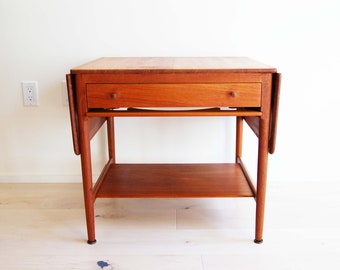 Danish Modern Hans J Wegner Teak Sewing Table AT-33 Andreas Tuck Made in Denmark - No Basket