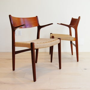 Pair of Danish Modern Teak and Afromosia Armchairs with New Paper Cord Seats