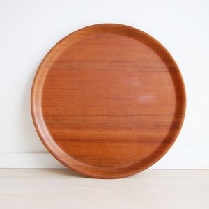 Vintage Mid Century Modern 14 inch Teak Round Serving Tray by Selandia Designs Made in Taiwan image 1