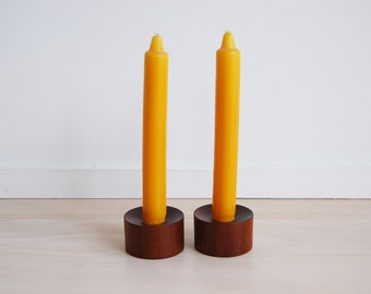 Pair of Mid Century Modern Solid Teak Candle Stick Holders Made in Japan