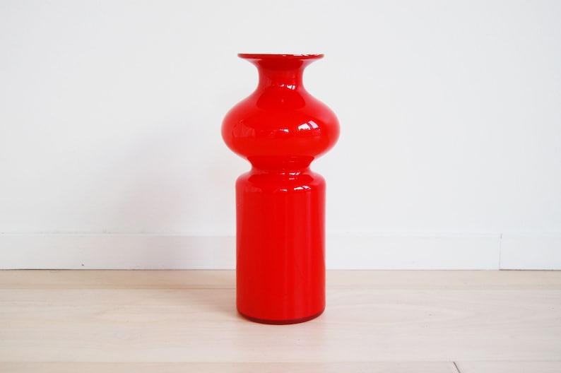 Danish Modern Holmegaard Red Glass Vase Carnaby Per Lutken Made in Denmark image 1