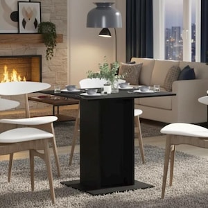 Square dining table with sturdy pedestal base, rustic and luxurious style, perfect for kitchen