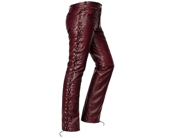 Pantalones de encaje negros para hombre, pantalones ajustados con cordones, pantalones con cordones estilo gótico punk Y2K, pantalones de moda para fiestas y discotecas.