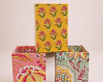 Block Print Pen Stand | Fabric Desk Organizer | Floral Cotton Pencil Holder | Office Decor
