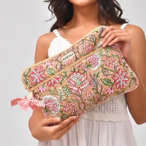 Handmade Floral Block Print Padded Laptop Sleeve, Cotton Canvas