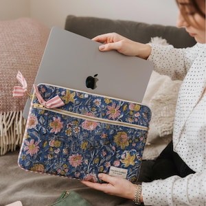 Custodia per laptop con stampa floreale Boho, tela di cotone trapuntata