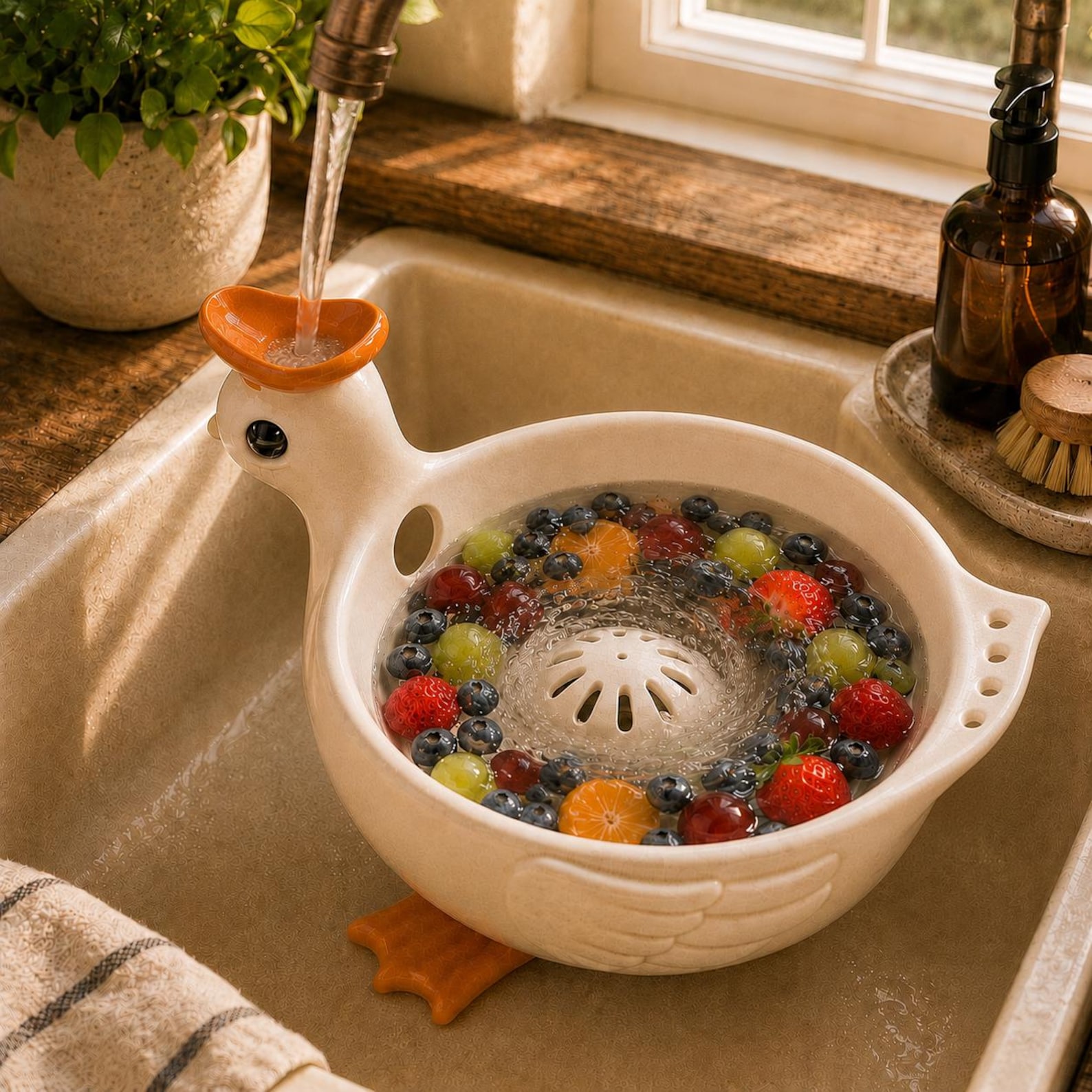 Personalized Ceramic Goose Berry Bowl, Custom Fruit Washing Colander, Cottagecore Kitchen Gift