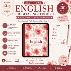 English Digital Notebook | Floral Hyperlinked Tabs (Digital Download)