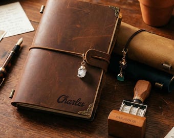 Elegant Birthstone Journal Gift Set – Passport Notebook, Date Stamp, Loose-Leaf Folder, Personalized Stationery