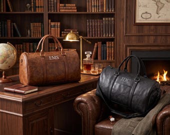 Personalized Men Leather Duffle Bag, Convertible Garment Suit Bag with Shoe Compartment, Monogrammed Travel Bag, Groomsman Gift Idea