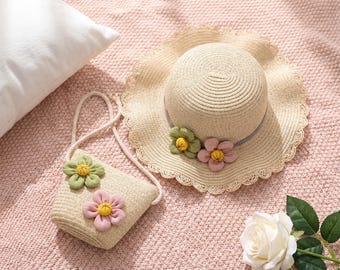 Handgemachter Kinder Strohhut, Baby Mädchen Sonnenhut, Kleinkind Strand Hut, Stroh Boater Hut, Sommer Accessoires