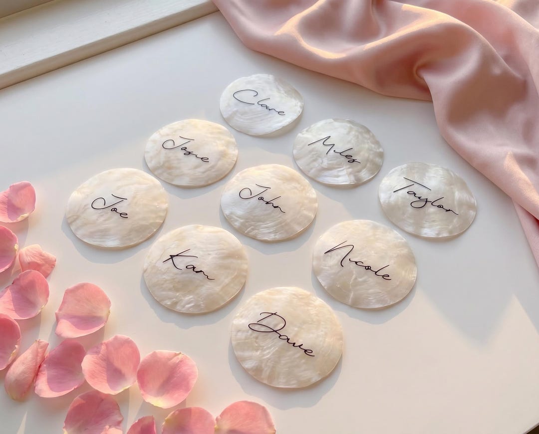 Hand lettered Capiz Shell Place Cards Personalized Beach Wedding Name hand-lettered-capiz-shell-place-cards-personalized-beach-wedding-name