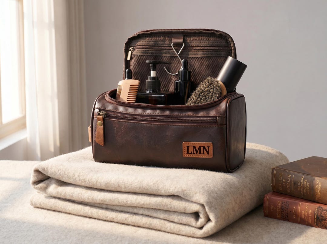 Personalized Men’s Leather Dopp Kit, Engraved Travel Toiletry Bag ...
