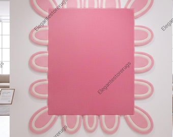Pink Flower Area Rug, Cute Aesthetic Carpet, Scandinavian Floral Rug, Soft Tufted Plush Rug for Bedroom Living Room, Girls Room Decor.