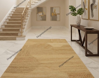 Natural Jute Area Rug – Handwoven Geometric Pattern Carpet for Living Room, Bedroom & Entryway | Eco-Friendly.