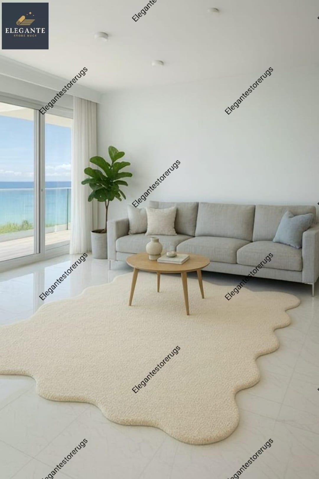 Cloud Shape Rug Cloud Shaped Hand Tufted Wool Rug, Modern Organic Shape Handmade Cream ...