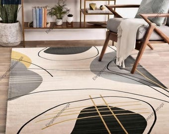 Abstract Geometric Tufted Rug, Modern Area Rug, Neutral Living Room Carpet, Handmade Wool Rug, Scandinavian Home Decor.