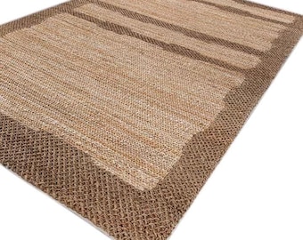 Handwoven Natural killim Jute Rug, Beige Brown, Eco Friendly Minimal rustic farmhouse braided carpet.