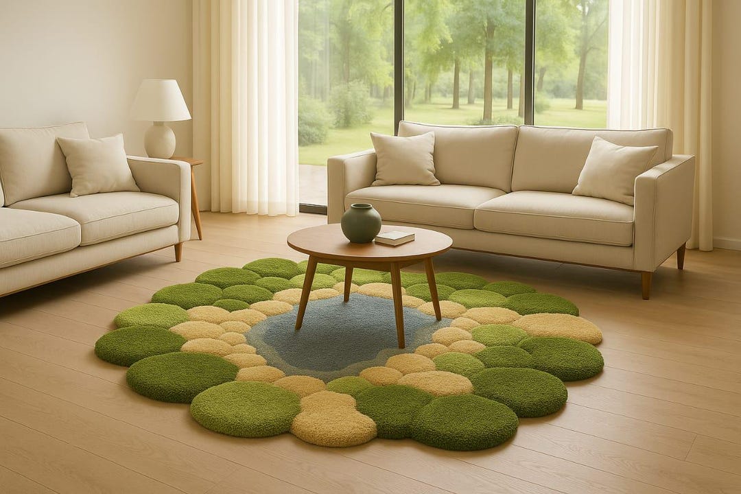 Nature Inspired Pebble Hand Tufted Wool Rug | Green & Blue Organic ...