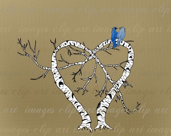 Birch Heart Clip Art, with Blue Birds, Royalty Free, No Credit Required, Commercial or Personal Use