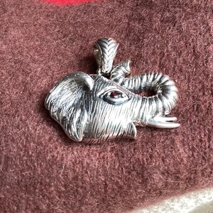 JAI Sterling Silver, Ruby Gemstone Elephant Enhancer.  Very Large And Heavy, 24.6 g.