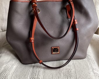 Dooney & Bourke Pebble Grain Leather Shoulder Bag.  Very Roomy And Organized.  Taupe Color.