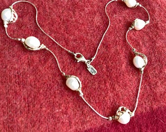 Sterling Silver Natural Pearls Necklace.  Made In Israel.