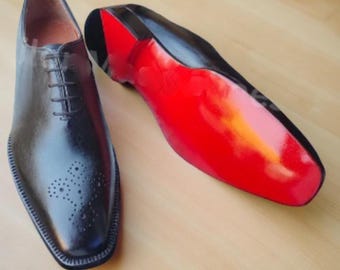 Christian Louboutin Black Calf Leather Oxford Shoes with Red Sole