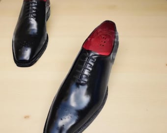 Christian Louboutin Handmade Black Calf Leather Oxford Dress Shoes for Men