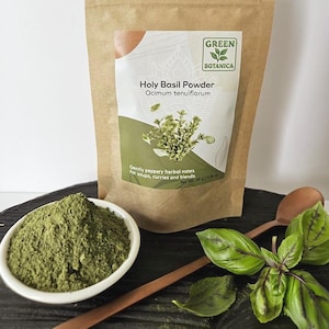 Tulsi Pulver (Ocimum tenuiflorum) – Heiliges Basilikum – Thai Kräuter Blattpulver – Aromatisch für Tee & Küche Bild 1