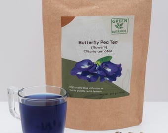 Flores orgánicas de guisante mariposa – Té de hierbas azules secas, infusión de Clitoria ternatea