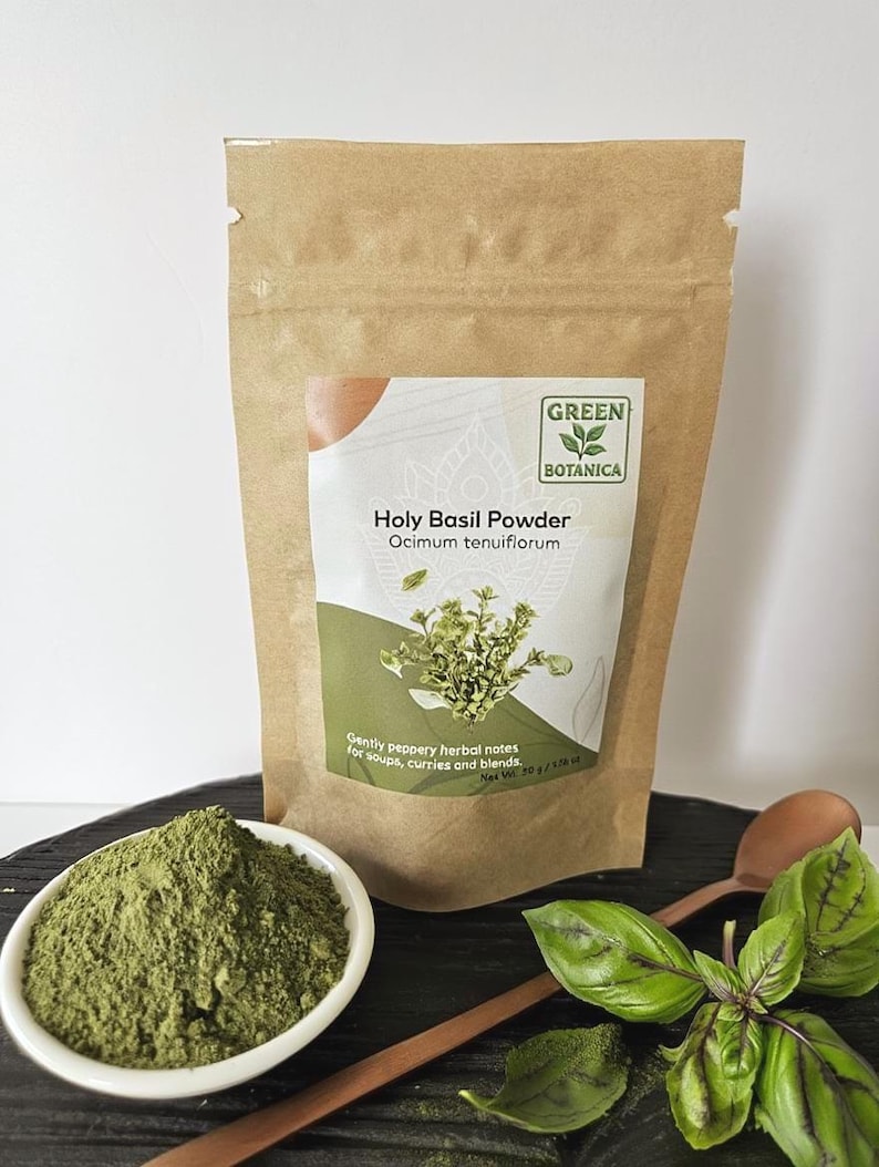 Tulsi Pulver (Ocimum tenuiflorum) – Heiliges Basilikum – Thai Kräuter Blattpulver – Aromatisch für Tee & Küche Bild 1