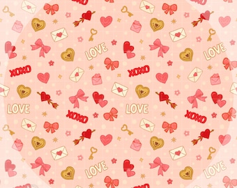 Modèle sans couture de la Saint-Valentin | Coquette Coeurs d'amour XOXO | Design romantique | (Téléchargement numérique PNG 300 DPI)