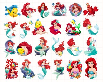 Paquete de imágenes PNG de La Sirenita, conjunto de imágenes prediseñadas de Ariel, princesa sirena PNG, imágenes prediseñadas de princesa del océano, descarga digital PNG transparente