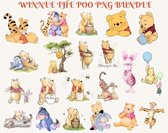 Baby Winnie the Pooh Changeable SVG PNG Bundle, Pooh Bear Clipart, Baby Shower Sublimation Tigger, Eeyore, Piglet Kids, Winnie the Pooh Png