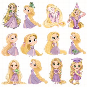 Tangled Rapunzel aquarel digitale kit, Rapunzel aquarel digitale kit, prinses Rapunzel digitale kit | Verwarde png