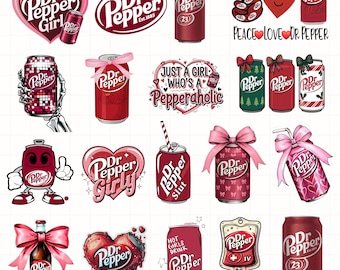 Dr Pepper PNG Bundle, Soda Drink PNG, Vintage Soft Drink Clipart, Retro Beverage Design, Sublimation PNG, Transparent Background