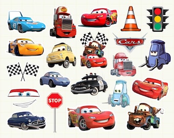 Cars PNG Cliparts Bundle, Lightning McQueen Tow Mater, Cars Characters PNG Cartoon Cliparts, Shirt, Cake Topper, Birthday, Cars Sublimation