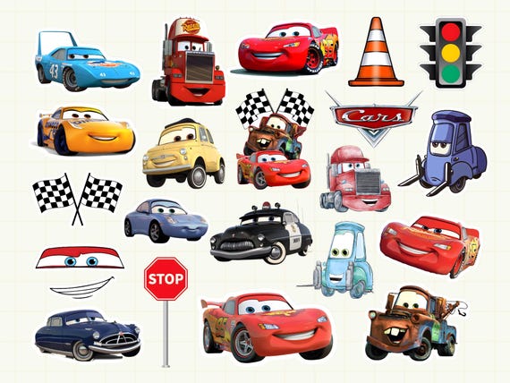 Cars PNG Cliparts Bundle, Lightning McQueen Tow Mater, Cars Characters PNG Cartoon Cliparts, Shirt, Cake Topper, Birthday, Cars Sublimation