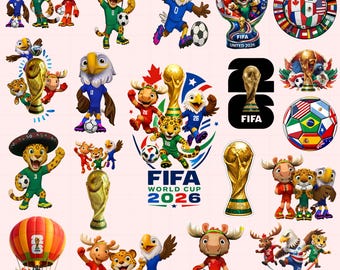 World Cup 26 Clipart Bundle PNG JPG | Soccer Mascots | World Cup 2026 Backgrounds | Soccer Digital Papers | Cake Topper Sublimation PNG