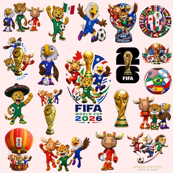 World Cup 26 Clipart Bundle PNG JPG | Soccer Mascots | World Cup 2026 Backgrounds | Soccer Digital Papers | Cake Topper Sublimation PNG
