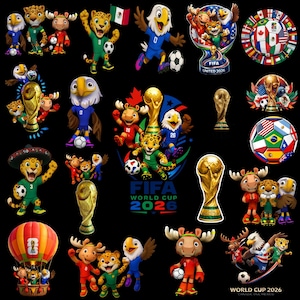 World Cup 26 Clipart Bundle PNG JPG | Soccer Mascots | World Cup 2026 Backgrounds | Soccer Digital Papers | Cake Topper Sublimation PNG image 2