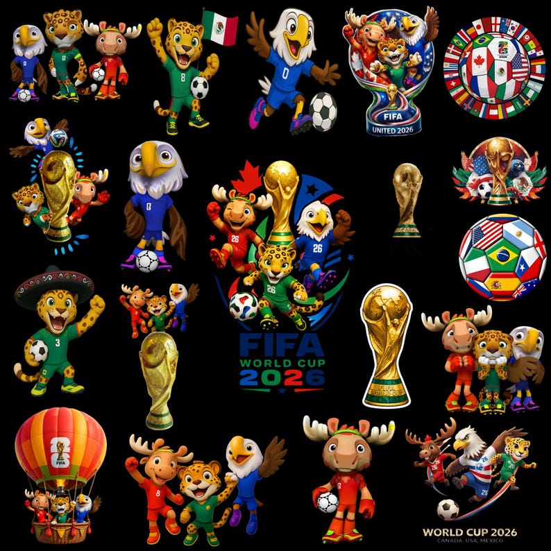 World Cup 26 Clipart Bundle PNG JPG | Soccer Mascots | World Cup 2026 Backgrounds | Soccer Digital Papers | Cake Topper Sublimation PNG image 2
