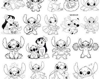 Stitch And Lilo SVG, Stitch svg out-line bundle, Angel svg, stitch clipart, stitch png, lilo Cartoon Svg, stitch svg cricut, silhouette svg