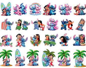 Lilo and Stitch Watercolor Clipart, Lilo & Stitch Clipart, Cute Lilo PNG, Stitch PNG, Angel PNG, Hand drawn Stitch Lilo, Watercolor Cliparts